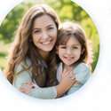 A smiling mother and daughter